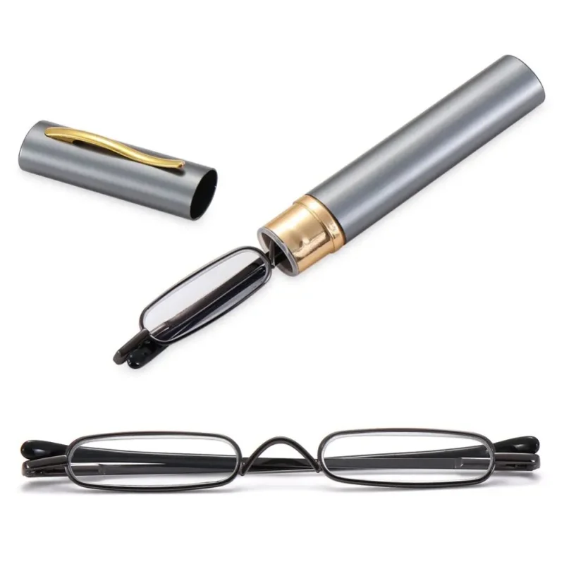 Ultradünne Metallrahmen-Lesebrille, Elegante Tragbare Mini-Gleitsichtbrille für Männer und Frauen mit Aufbewahrungsbox