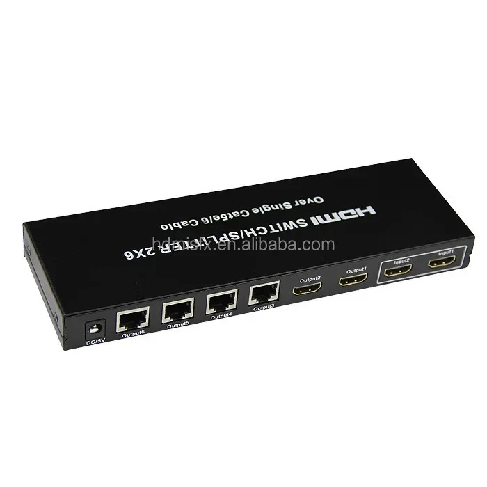 مقسم hdmi مع مخرج rj45، 4 قطع جهاز استقبال (RX) يمكنه موسع 60 مترًا فوق cat5e/6، يدعم 3D، 1080P، hdmi 1.4 مقسم التبديل 2x6