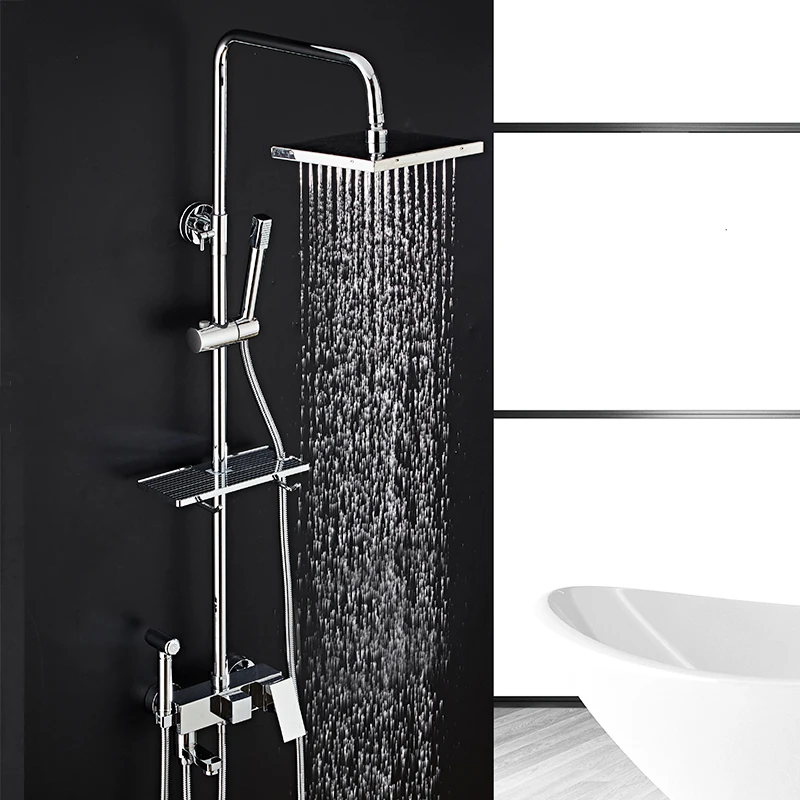 Bathroom Shower Black/Chrome Circular Shower Set Household Copper Pressurized Bathroom Shower Head With Manual Shower Faucet