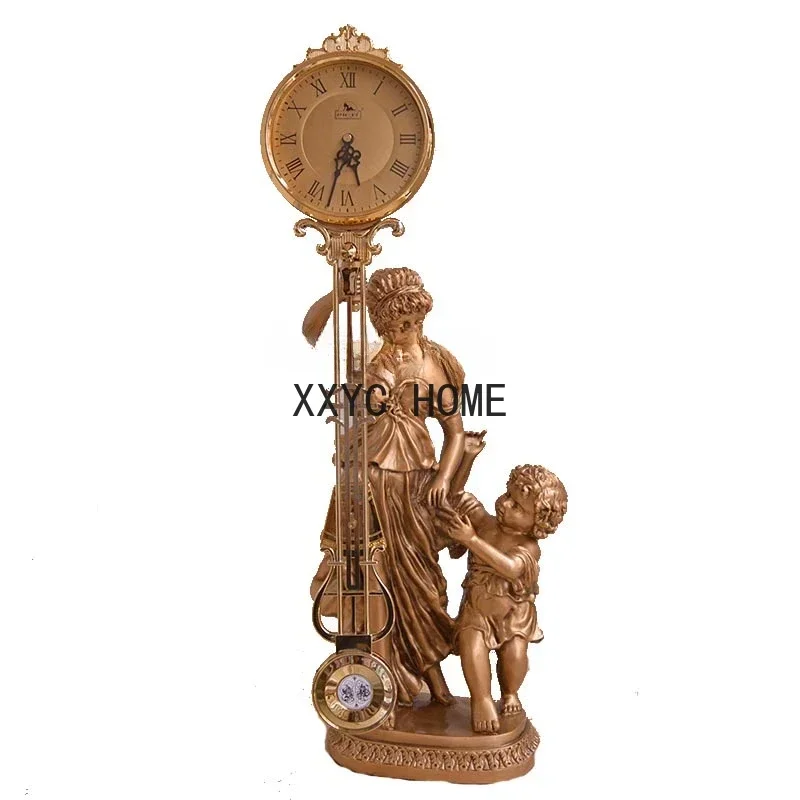 

Pendulum Mother-Child Deep Love Decoration Standing Grandfather Clock Mute Art Desk Clock Goddess Large