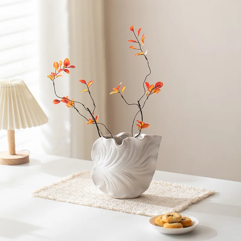 Ocean Wave Ceramic Vase White Bisque Pottery Desktop Flower Pot Dried Plant Holder Nordic Home Aesthetics Decor Centerpiece Gift