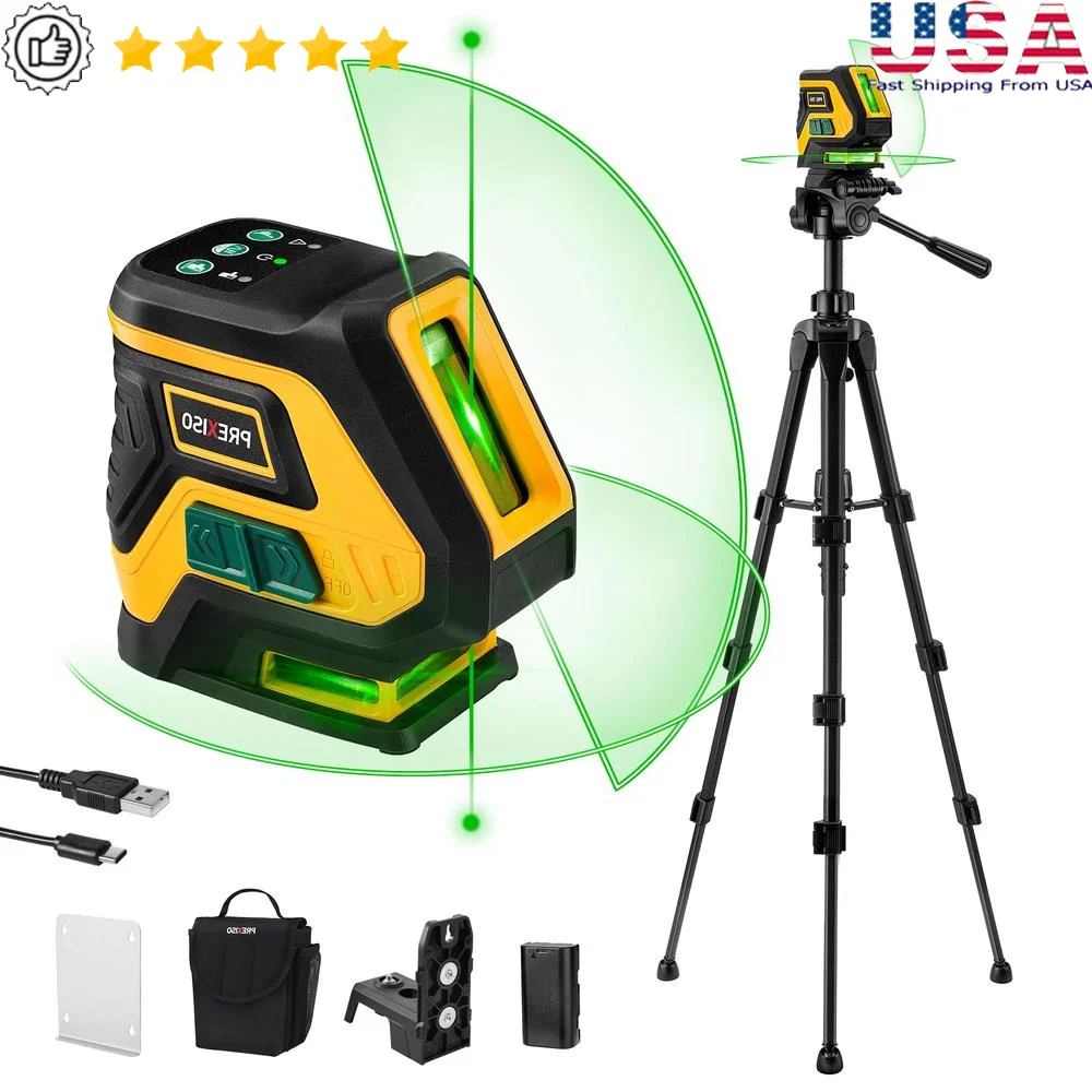 Self Leveling Laser Level Tripod Plumb Dots 360° Layout Rechargeable Alignment Spot Aluminium Bracket Cross Laser 100Ft Magnetic