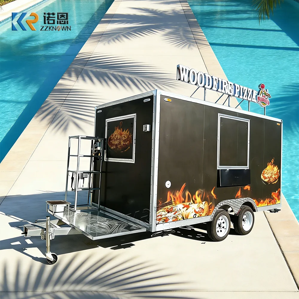 

Mobile Food Truck Dual Axle Food Trailer with Service Windows Commercial Food Vending Cart for Sale