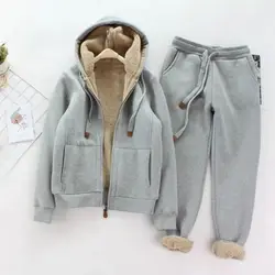 Winter Plush Thickened Suit New Korean Sports Suit Women's Loose Coat+Trousers Casual Thermal Two-piece Set 4XL 100KG