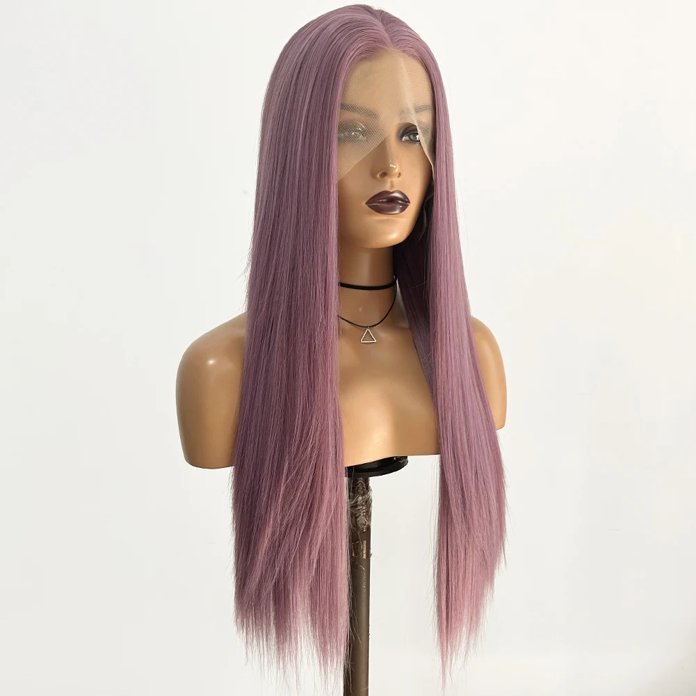 AIMEYA Synthetic Lace Front Wigs For Women Straight Long Lace Wig Purple Cosplay Wig Natural Hairline Party Synthetic Wigs Daily