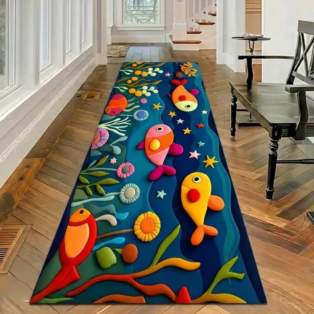Extra Large Floor Runner for Hallway, Entryway and Living Room, Long Rectangular Rug for Outdoor Dining and Gatherings, Suitable for Kitchen and Bathroom, Non-Slip PVC Backing, Elegant Printed Pattern