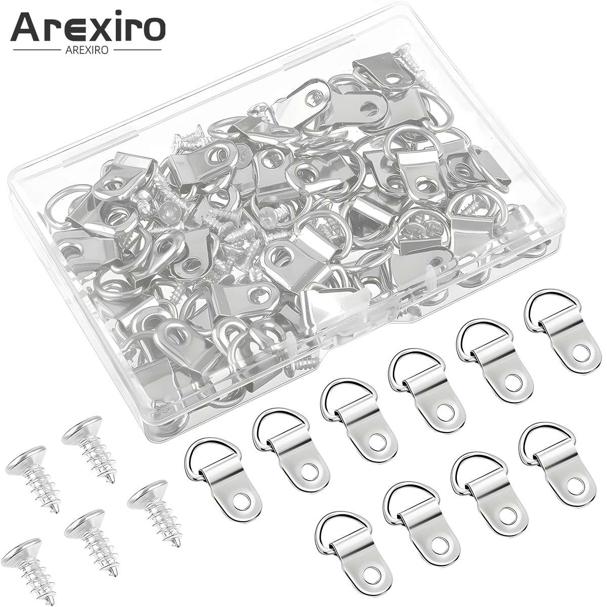 100Pcs Round D Ring Buckle, Photo Wall Hook With Screws, Oil Painting Mirror Picture Frame Hanger