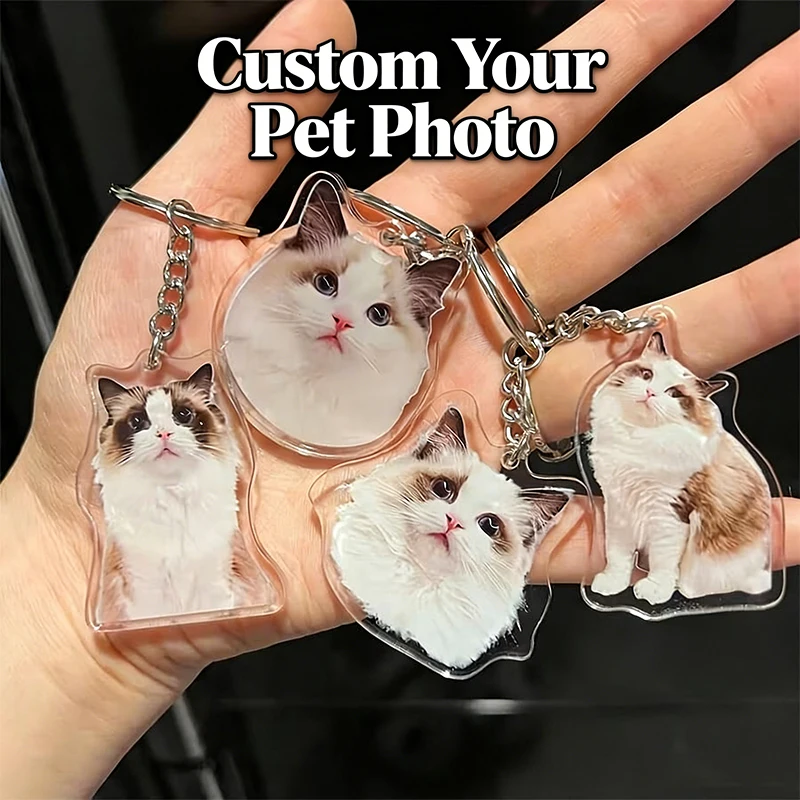 

Acrylic Personalized Pet Photo 6cm Keychain Gift Cute Cat Dog Your Cartoon Picture Logo Customized Souvenir Phototag Key Ring