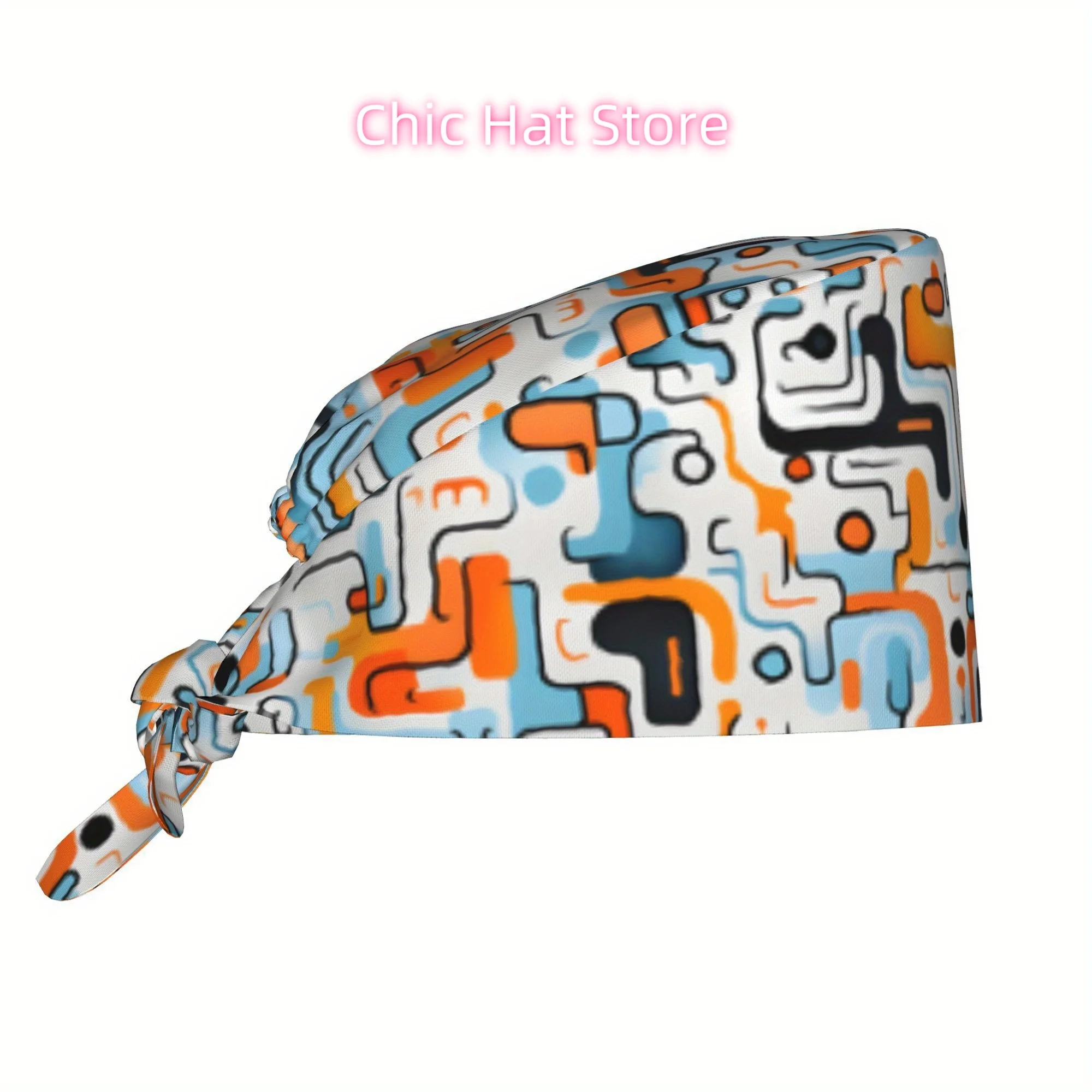1pc Abstract Unisex Stylish Printed Work Cap - Lightweight Adjustable Skull Cap Tie-Back Nurse Hat, Dustproof Chef & Cooking Cap