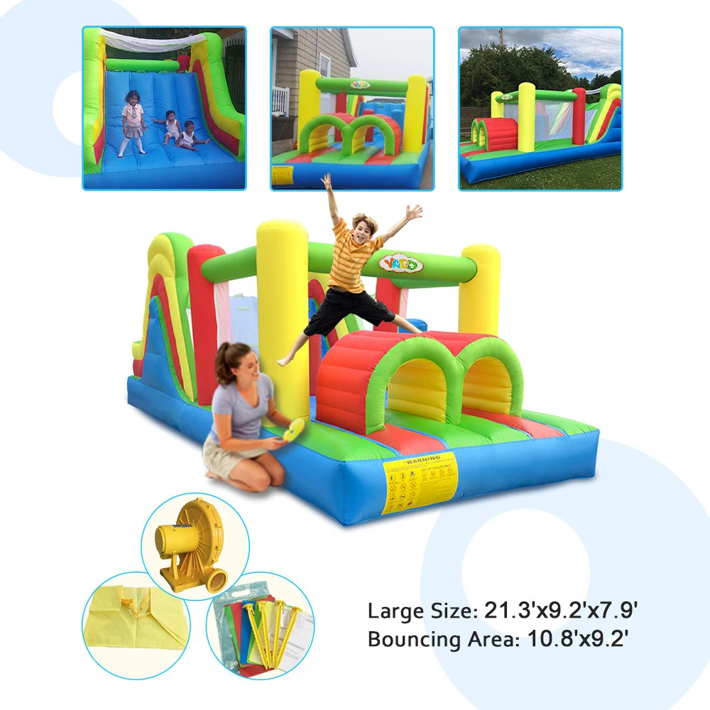 YARD Inflatable Bounce House 6.5*2.8*2.4m Bounce Castle Obstacle for Kids Inflatable Games Toys Slide Bouncer Jumping Trampoline