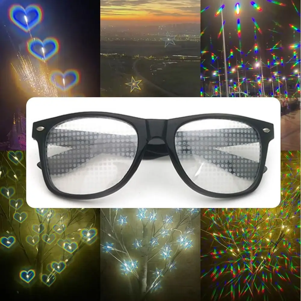 Unique Diffraction Glasses Heart Star Snowflake Light Refraction 3D Prism Effect Glasses Funny Mirror Light Prism Glasses