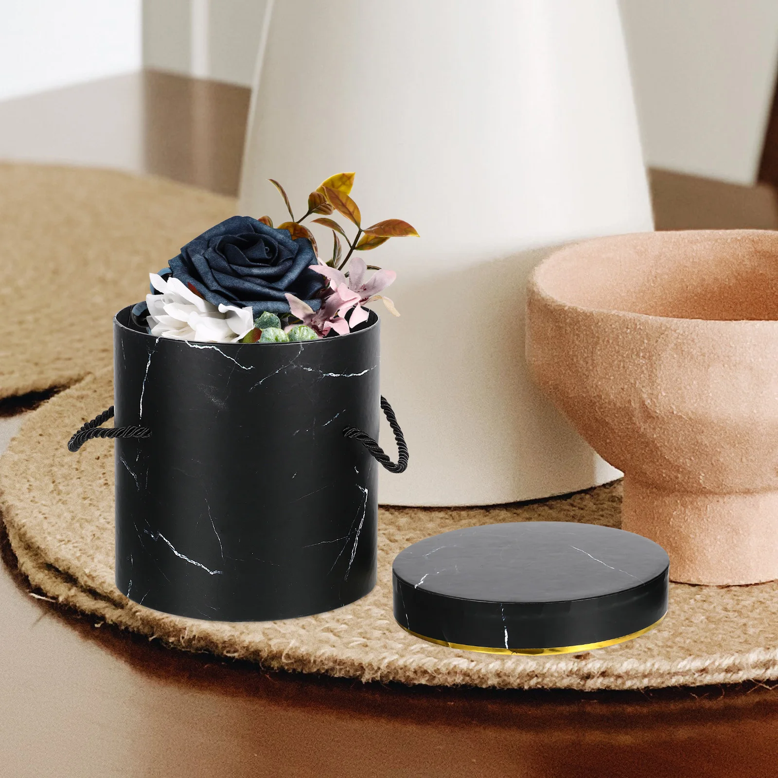 

2 Pcs Hand-held Round Flower Bucket Valentines Day Gift Boxes Valentine's Souvenir