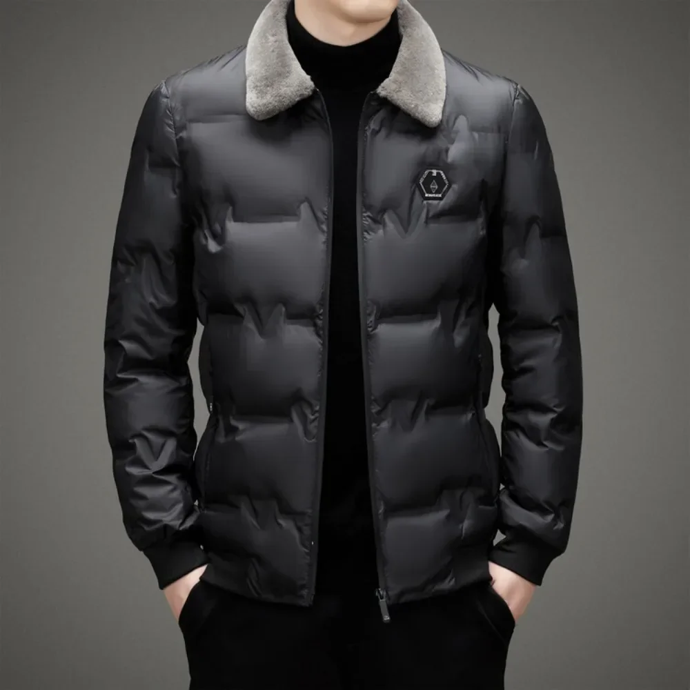 Chaqueta de algodón gruesa para hombre, Chaqueta corta de algodón con cuello de terciopelo y abrigos Parkas de diseño cálido y resistente al viento