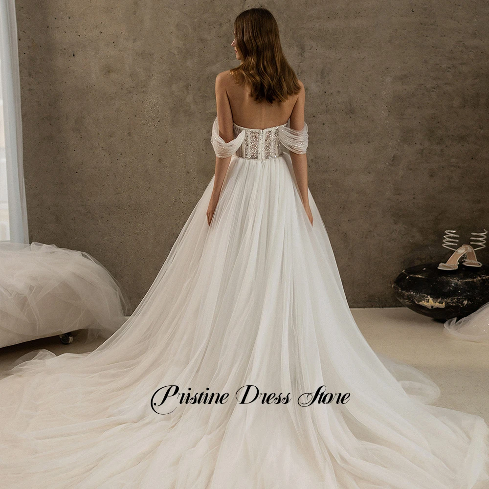 Prachtige dames trouwjurk met lovertjes kralen sexy strapless uit de schouder een lijn open rug bruidsjurken op maat