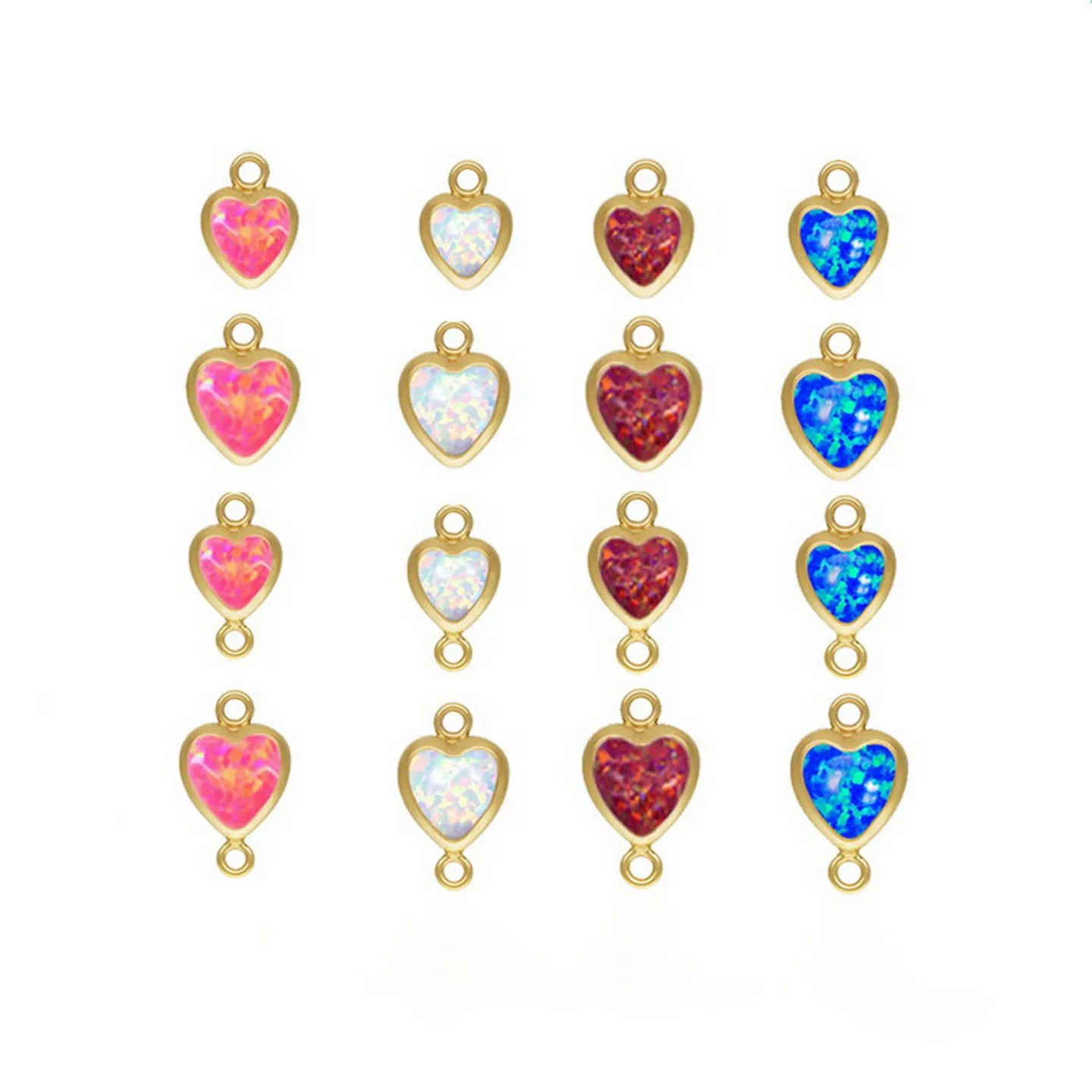 

5pcs/ Bag New Heart Bezel Opal Charms Real 14K Gold Filled/925 sterling silver Material for DIY Jewelry Making