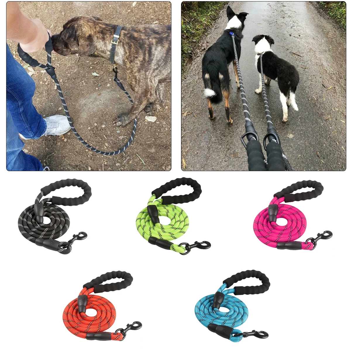 

Black Pet Products Foam Handle Round Rope Leash Reflective Wire Medium and Large Dog Leash