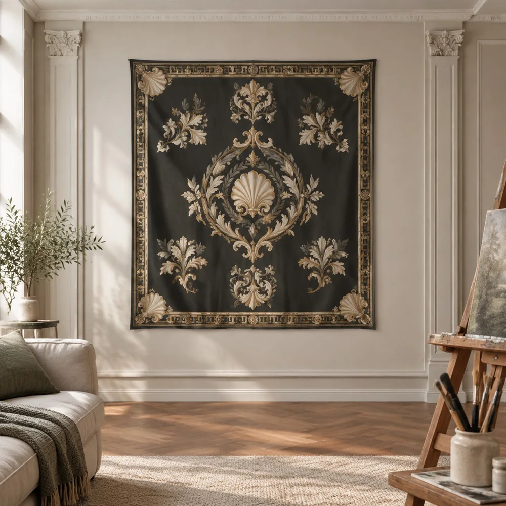VIKAMA Plaster Relief Motif Clustered Groups Tapestry Wall Hanging, Neoclassical Wall Decor Tapestries for Living Room Bedroom