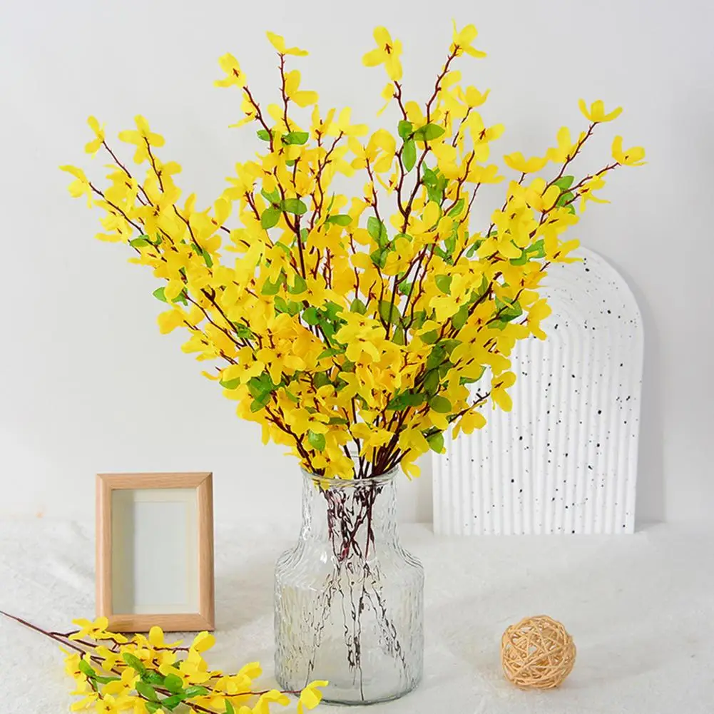 Artificial Winter Jasmine with Stem Realistic Fake Silk Yellow Flower Home Office Table Centerpiece Faux Flower Branch Floral Ar