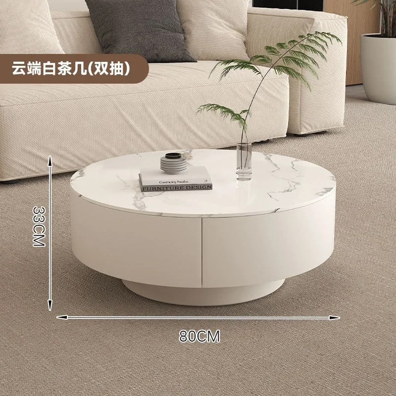 Cream wind simple rock slab coffee table household living room small apartment light luxury creative tea table creative round