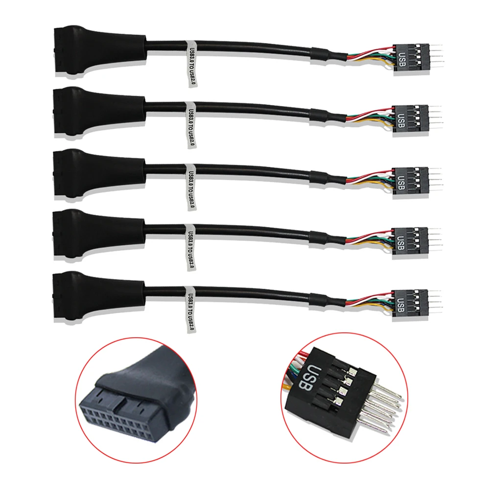 5PCS 20 Pin USB 3.0 Female to 9 Pin USB 2.0 Male Motherboard Cable Female to Male Computer Connector Cable 480mbps Data Speed