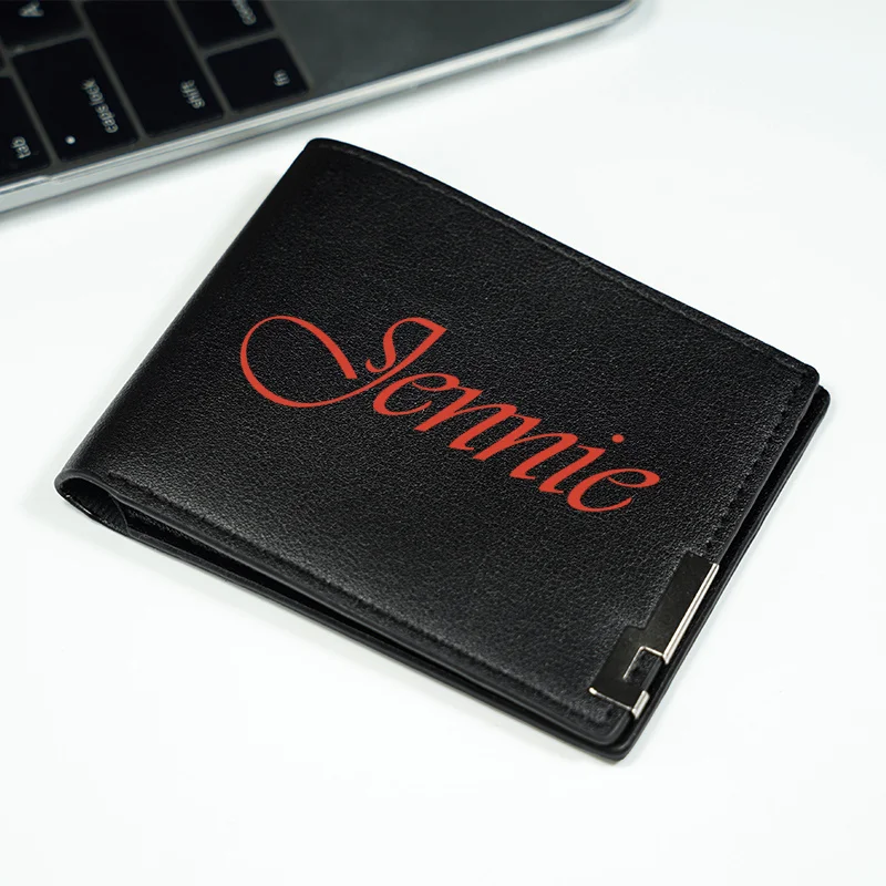 Portafoglio Jennie Signature in PU nero Design minimalista Vestibilità slim Durevole Accessorio compatto da uomo in stile business quotidiano