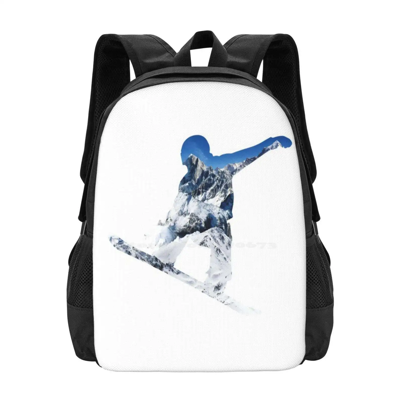 Snowboard patrón de moda diseño viaje portátil escuela mochila bolsa Nuijten montañas Himalaya Alpes Francia suizo Austria