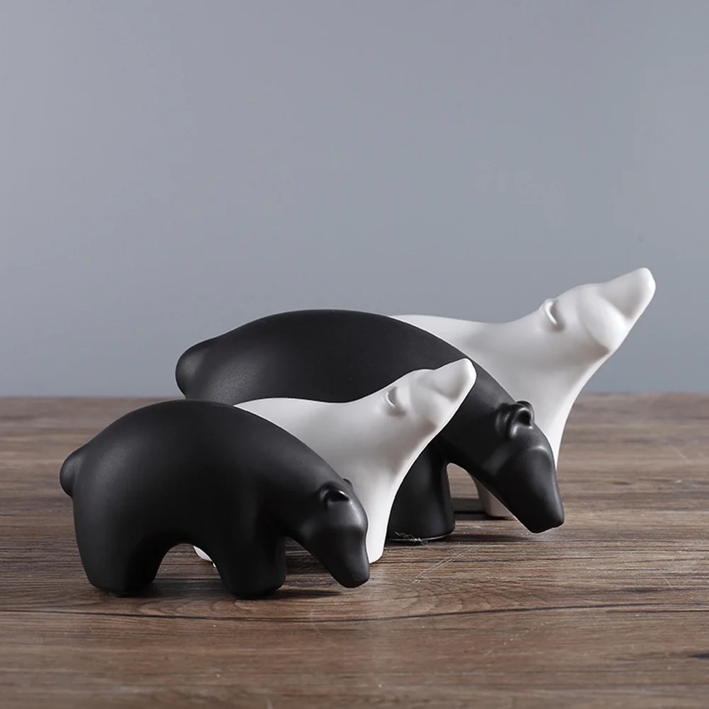

2 Pcs Decorations Bear Ornament Ceramic Polar Household Personality Desktop Adornment Statue