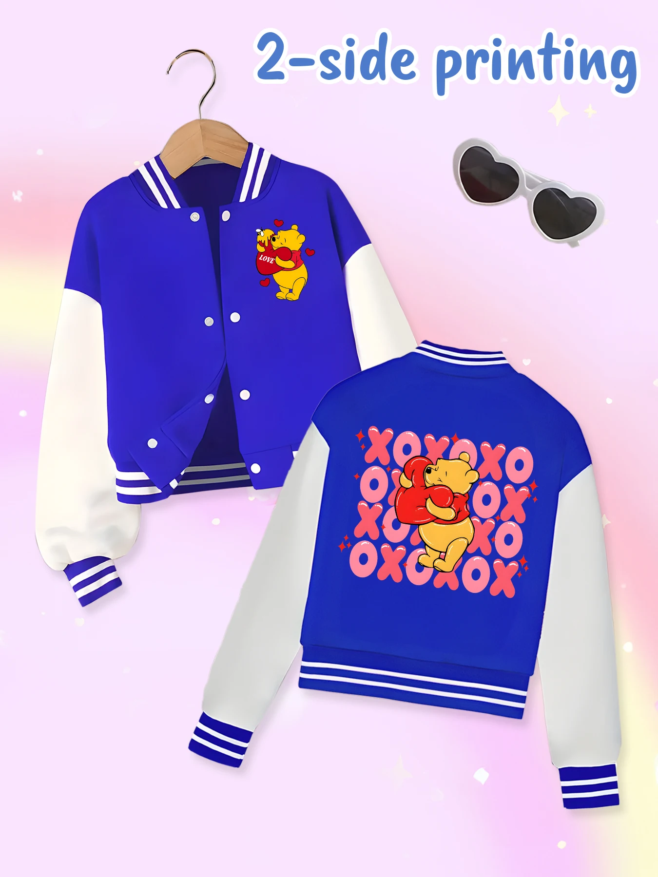 Chaqueta de béisbol de tendencia de moda de Disney, adecuada para deportes diarios y ropa casual, estampada con lindo patrón de Winnie the Pooh