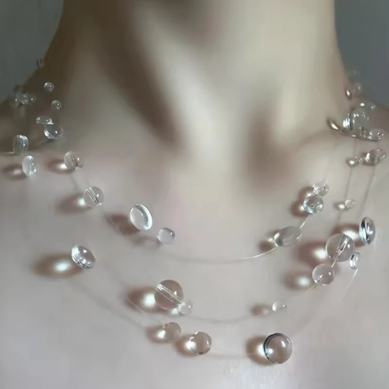 2025 Transparent Water Drop Necklace Raindrop Earrings Minimalist Ice-Clear Dewdrop Choker Jewelry for Women Accessories Gift