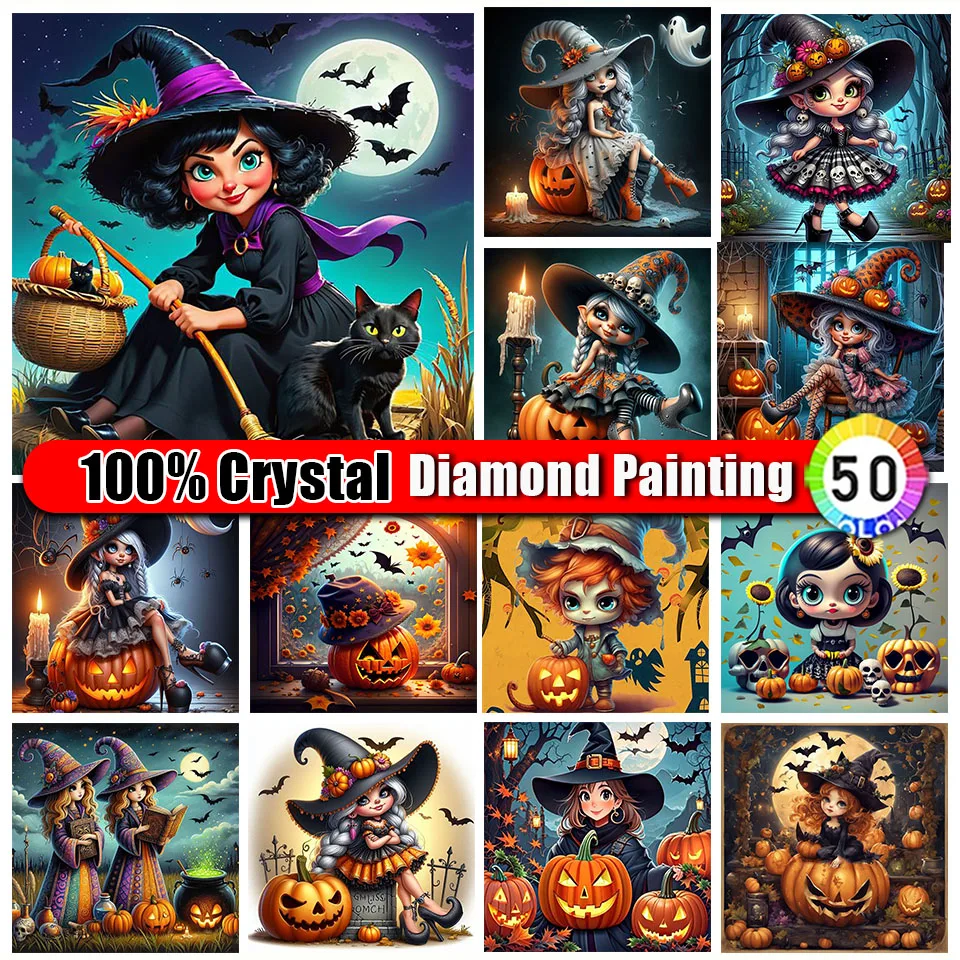 

Zipper Bag 100% Crystal Diamond Painting Halloween Full Square Round Girl Diamond Embroidery Cartoon Needlework Wall Decoration