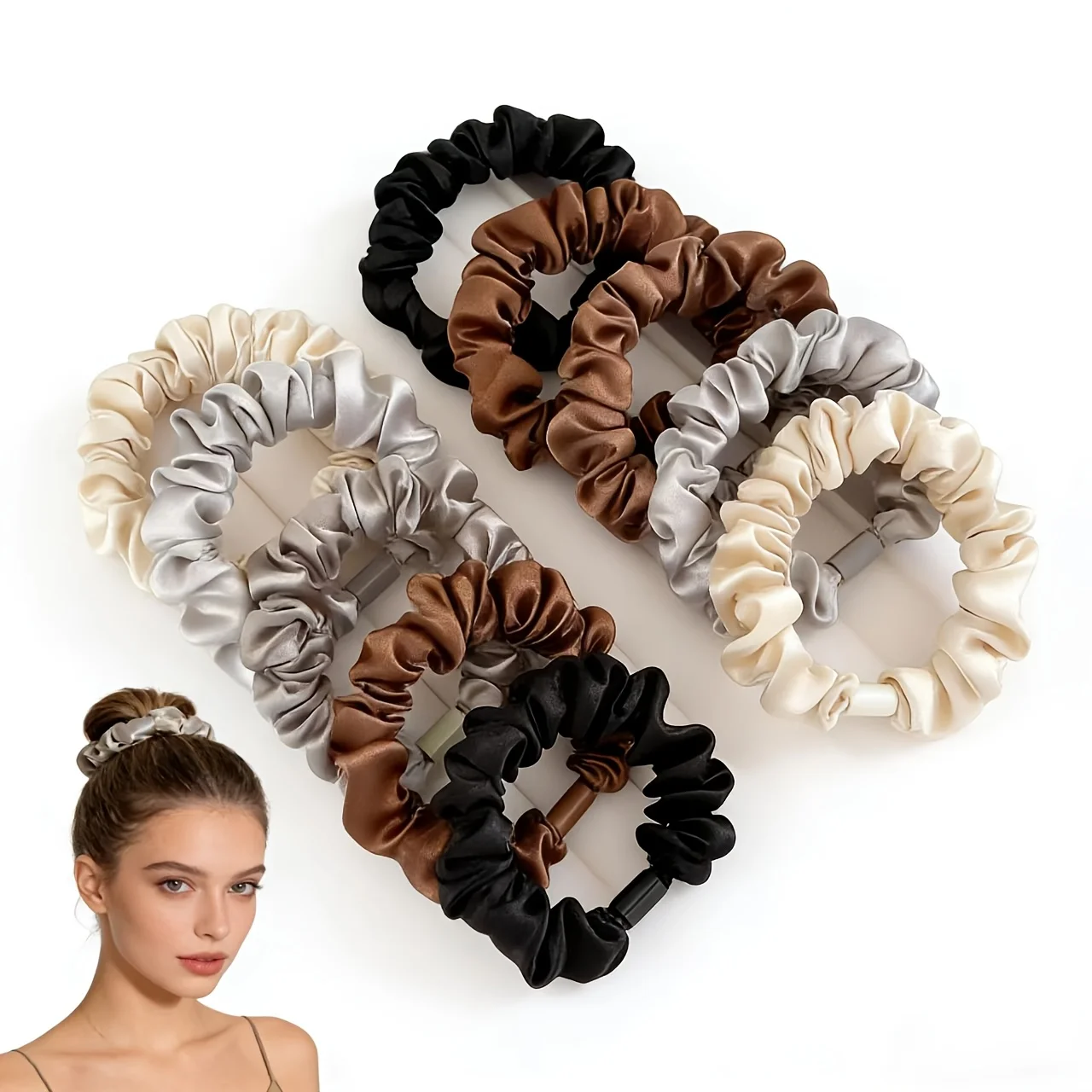 8pcs Elegant and Simple Brown Scrunchie High-Low Ponytail Bun Hair Accessory