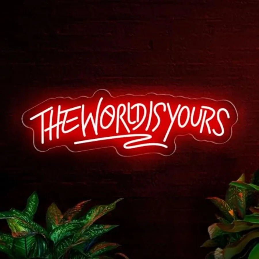 The World Is Yours Neon Sign for Wall Decor USB Power Dimmable LED Light Signs for Bedroom Game Room Mens Cave Beer Bar Wedding