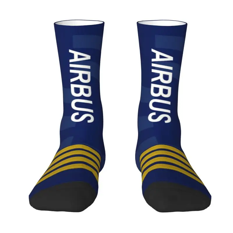 Funny Print Airbus Fighter Pilot Socks for Men Women Stretch Summer Autumn Winter Aviation Airplane Crew Socks