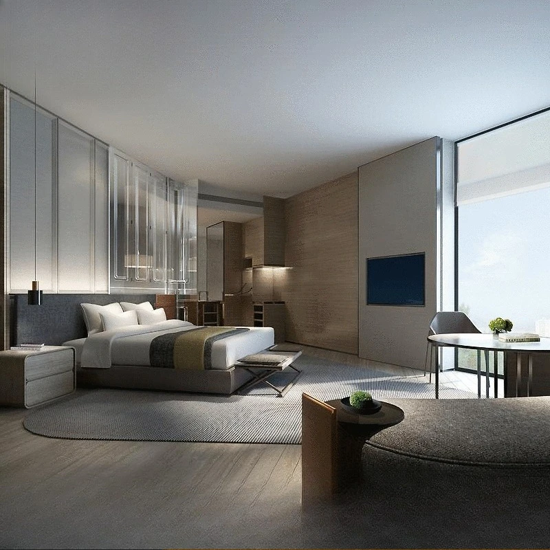 

Hotel suite furniture, villa engineering matching, light luxury style, bedroom solid wood bed