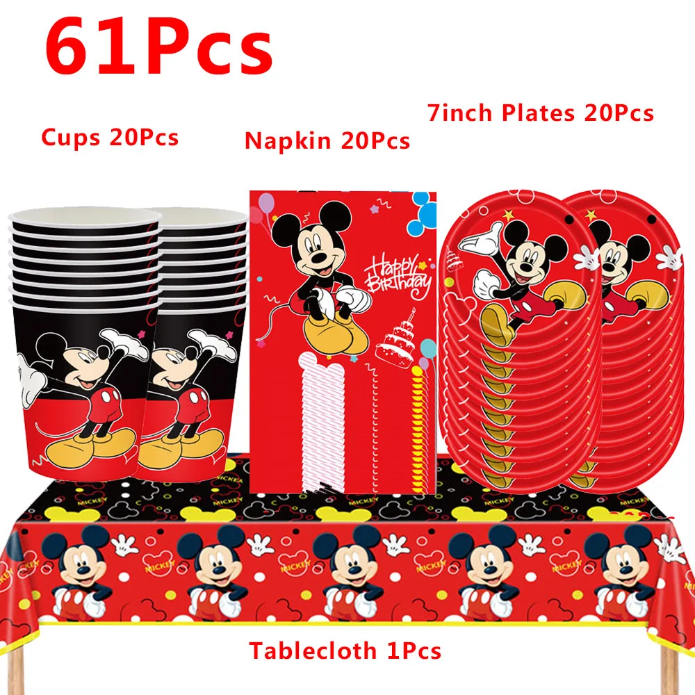 

Disney Mickey Mouse Tablecloth Set Party Supplies Cups Plates Napkins Tablecloth Kid's Birthday Family Festiva Party Decorations