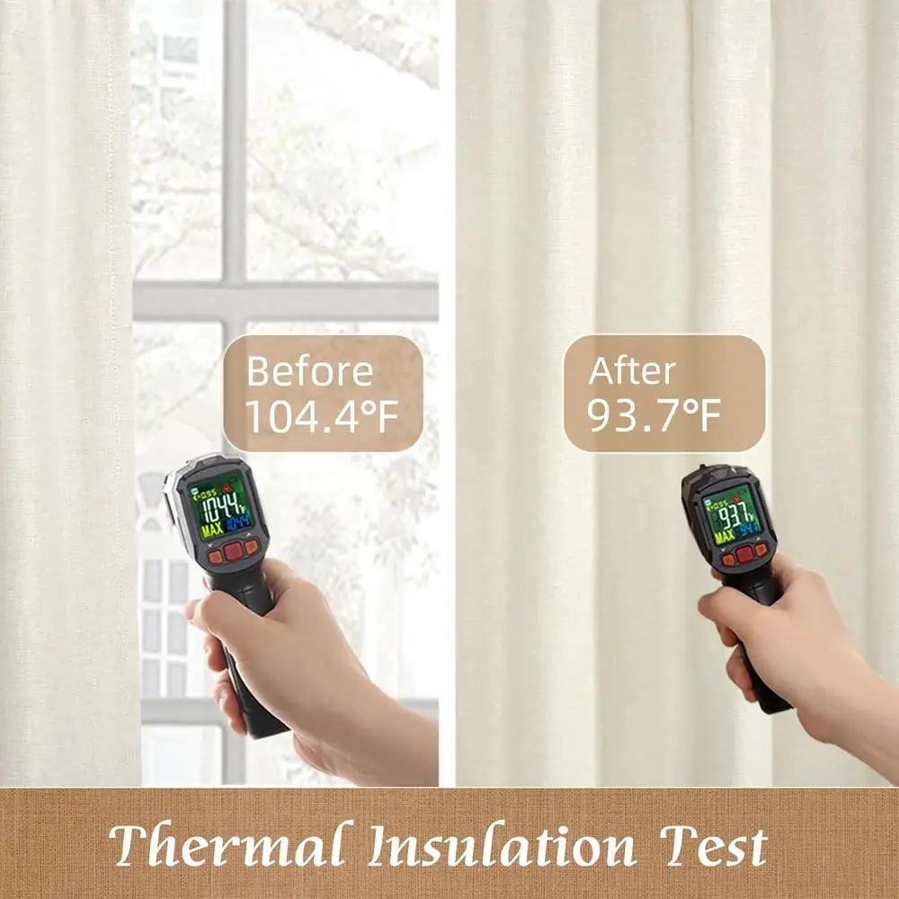 95 rideaux isolés texturés en lin ivoire avec doublure blanche, 52 x 95, ensemble 2 panneaux pour le salon