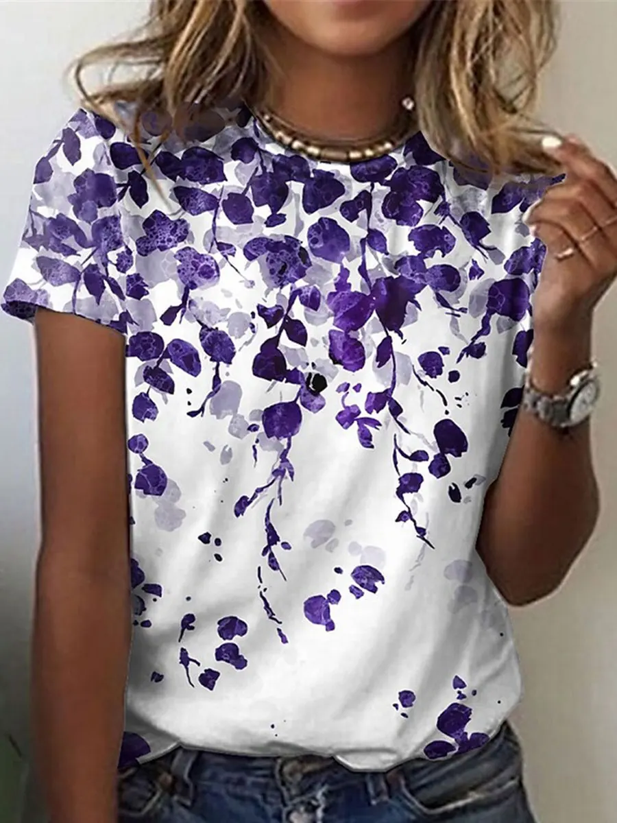 Cute T-Shirt Bird Dandelion Printed T-Shirt Summer Leisure Short Sleeved T-Shirt Women's T-Shirt Street Wear Me15