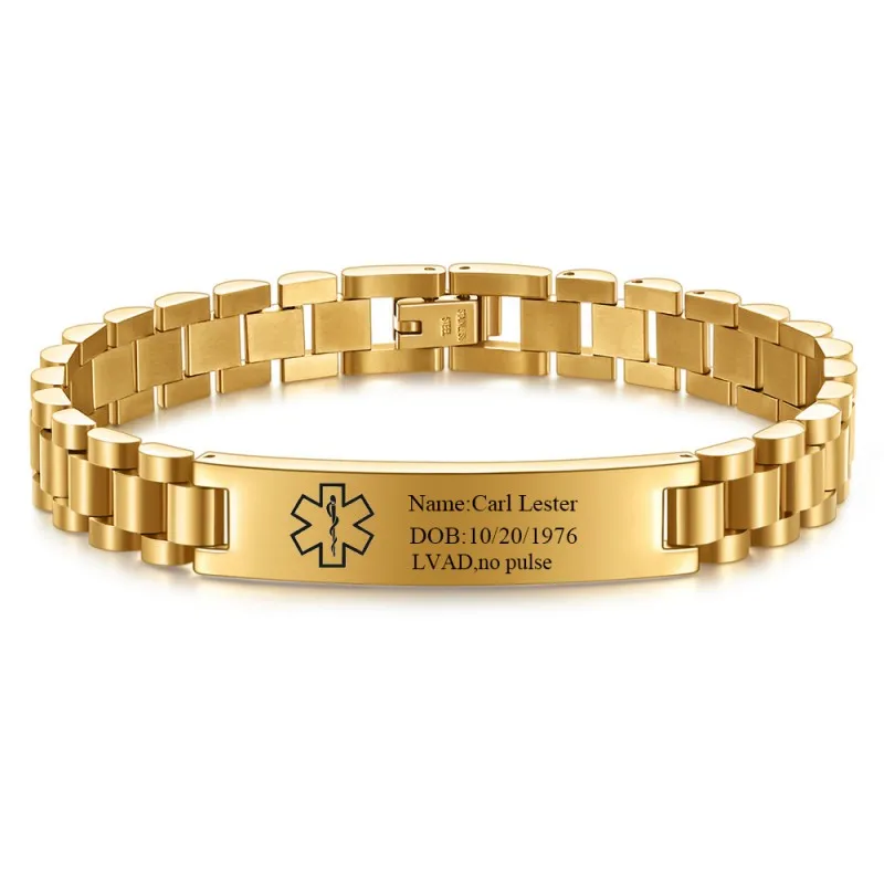 Personalisierte Notfall-Armbänder für Damen und Herren, individuell gravierte medizinische Alarminformationen, medizinische ID-Armbänder aus Edelstahl – Detail 12