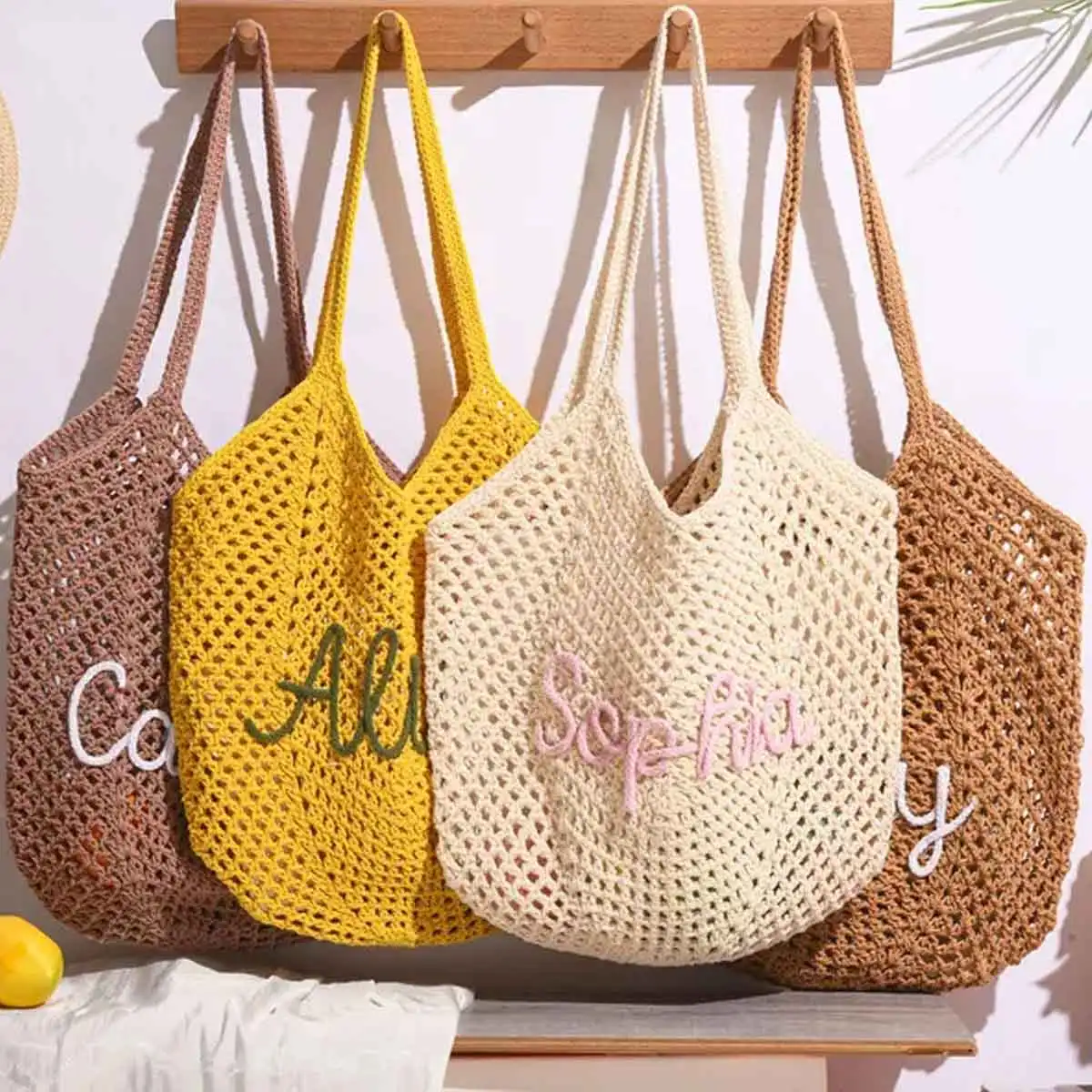 Personalized Beach Tote Bag, Crocheted Name Beach Bag, Bridesmaid Gift, Summer Tote, Bridal Gift Bag, Women's Bag