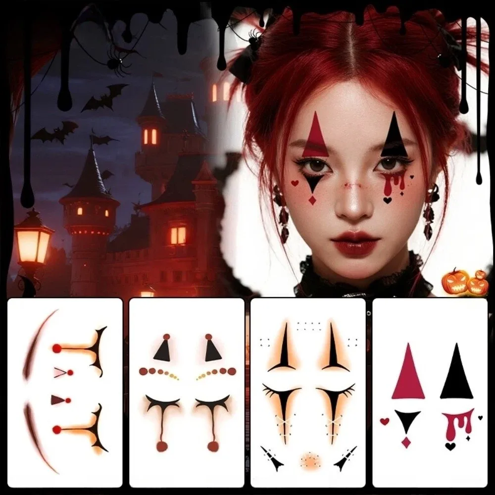 Make Up Joker Face Tattoo Sticker Art Realistic Circus Clown Temporary Tattoo Long Lasting Waterproof Spider Web Tattoo Sticker