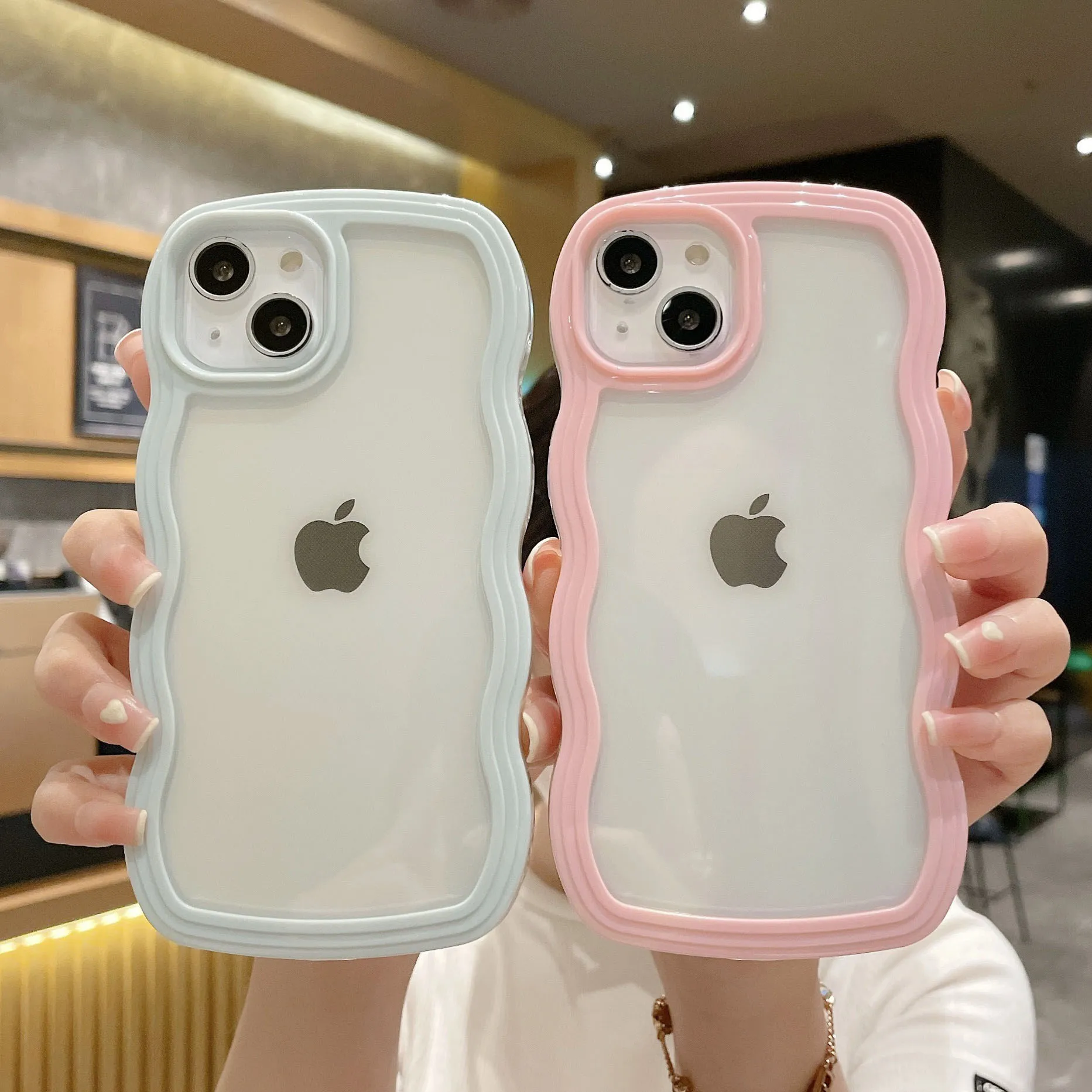 Transparent Phone case is simple protective cover new candy color frame two-in-one wave for iPhone15 14 13 12 11Pro Max XR Plus