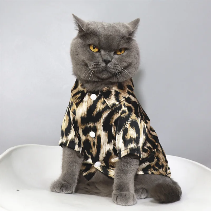 

Модная летняя тонкая рубашка с леопардовым принтом для кошек и маленьких собак, легкая одежда для питомцев, предотвращающая линьку, для бишонов.
