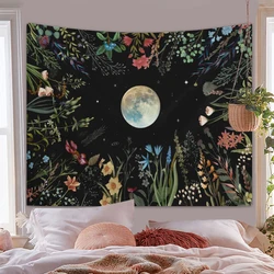 1pc Moonlight garden tapestry, moon flower tapestry, colorful plant tapestry