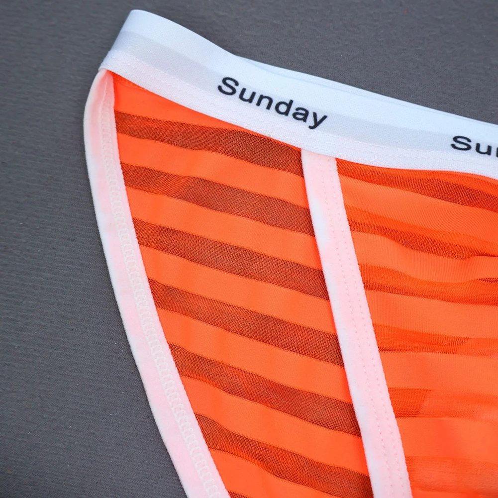 Men Lightweight Striped Briefs Shorts U Pouch Underwear Casual Sports Sheer Mesh High Fork Sexy Panties Lingerie