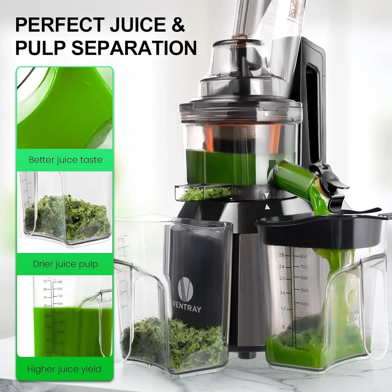 Press Juicer, Slow Juicer Machines for Whole Fruits and Vegetables with 3-inch Large Feed Chute, 240w Slow Masticating Juicer wi