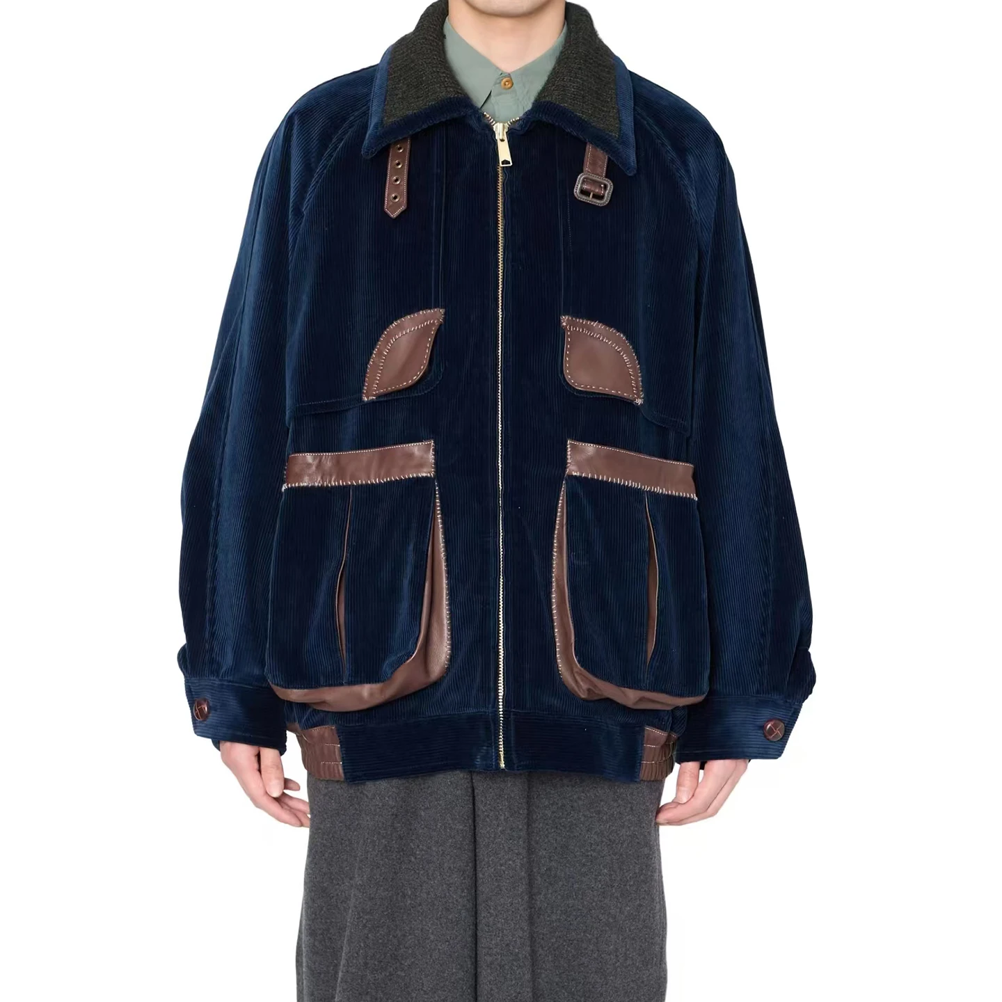 

New Arrival 25AW Kolor Abe Japanese Corduroy Collar Splicing Multi Pocket Jacket Coat for Men