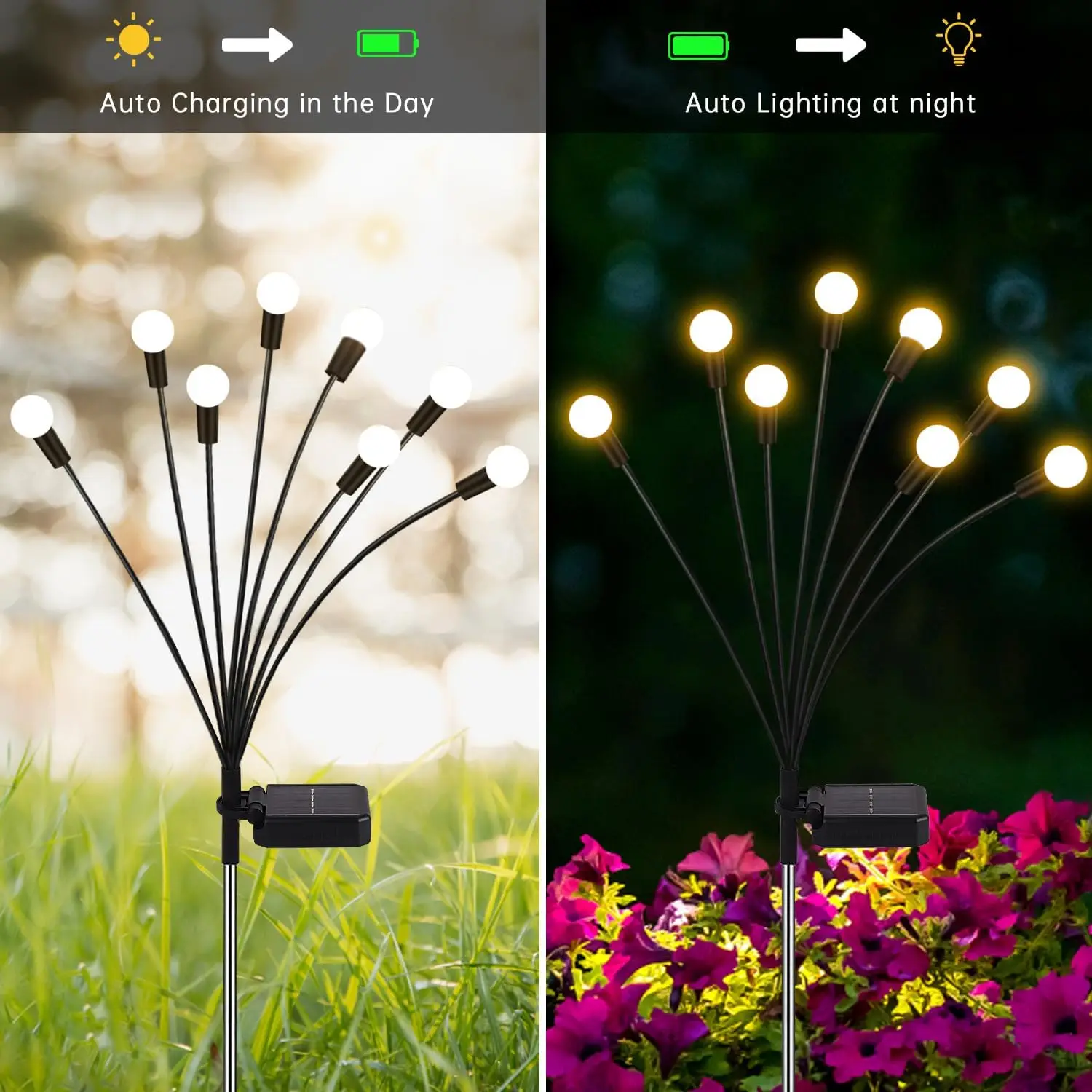 Imagem -02 - Led Solar Firefly Outdoor Lights Sun Powered Light Energy Saving Jardim Casa Gramado Fada Lâmpada de Paisagem Atmosfera