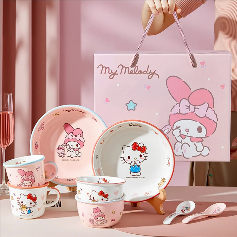 Sanrio Kuromi Servies Set Cute My Melody Cinnamoroll Bowl Plate Lepel Home Servies