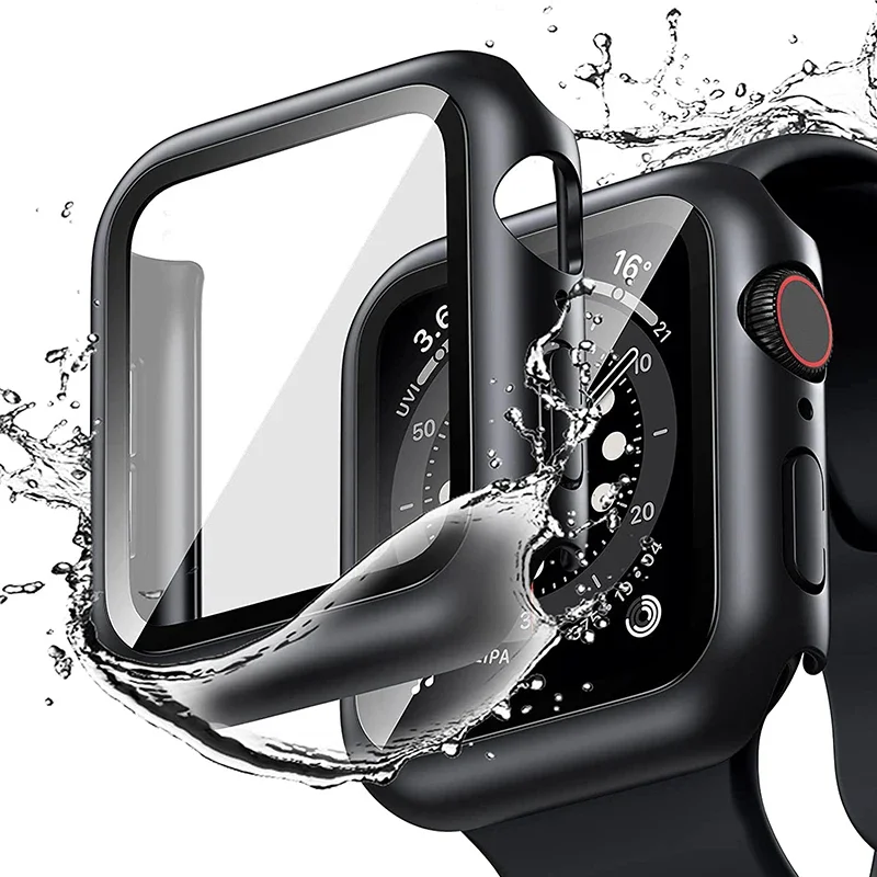 Tempered Glass+cover For Apple Watch Case Accessories 45mm 41mm 44mm 40mm 42mm Screen Protector Apple watch serie 9 4 5 6 SE 7 8