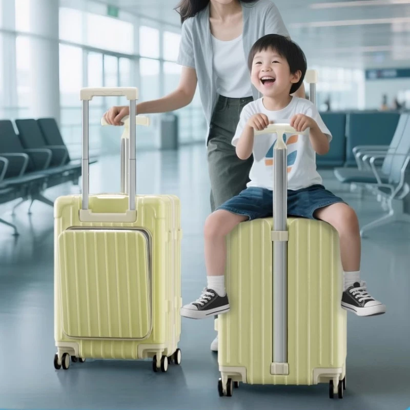 

Children's Luggage Can Sit and Ride Children 20/24/26 '' Travel Suitcase for Kids Boarding Box Front Opening Double Trolley Case